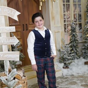 Janie & jack Navy Vest and Plaid Pants Outfit